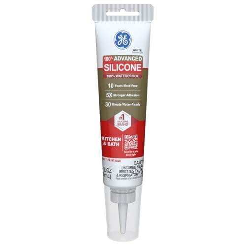 GE Advanced Silicone Caulk for Kitchen & Bathroom, 2.8 fl oz Tube (White, Neutral Cure, Low Odor)