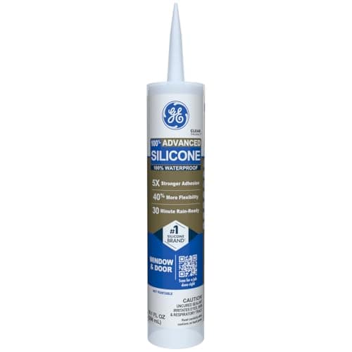 GE Advanced Silicone Caulk for Window & Door, 10 fl oz Cartridge (Clear, Neutral Cure, Rain-Ready in 30 Minutes)