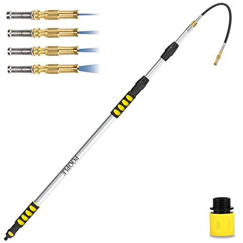 POOPLE 12 ft Telescopic Gutter Cleaning Wand (About 20 ft Reach, 4 Spray Patterns, Shut-Off Valve)