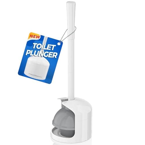 TRENTI Toilet Plunger with Holder (Fold-Up Flange, 19.5 in Handle, Natural Rubber, White)