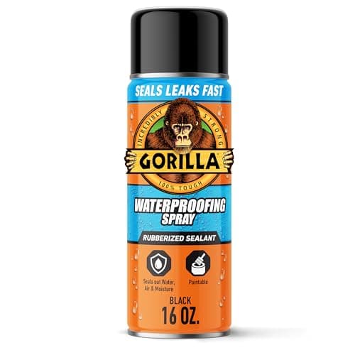 Gorilla Waterproofing Spray, Flexible Rubberized Sealant (Black, 16 oz)