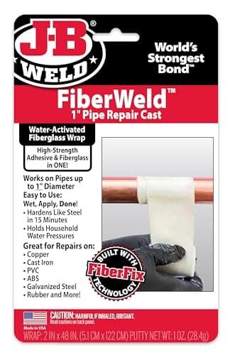 J-B Weld FiberWeld Pipe Repair Cast (2 in x 48 in Fiberglass Wrap, Putty Stick Included)