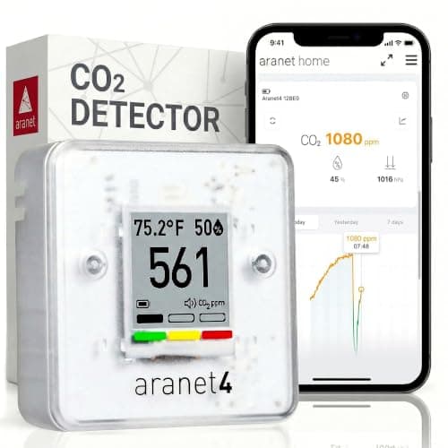 Aranet4 Indoor Air Quality Monitor (CO2, Temperature, Humidity, Pressure; E-Ink Display, Battery)