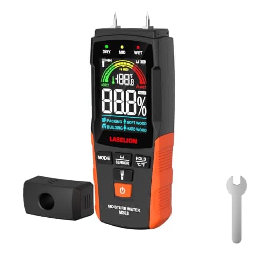 LASELION MS03 2-in-1 Pin & Pinless Moisture Meter (Wood 0–75%, Flashlight, Ambient Temperature)