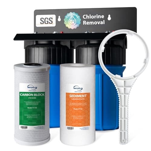 iSpring WGB21B 2-Stage Whole House Water Filtration System (5-Micron Sediment + Carbon Block, 1 in Ports, 50,000 Gallons)