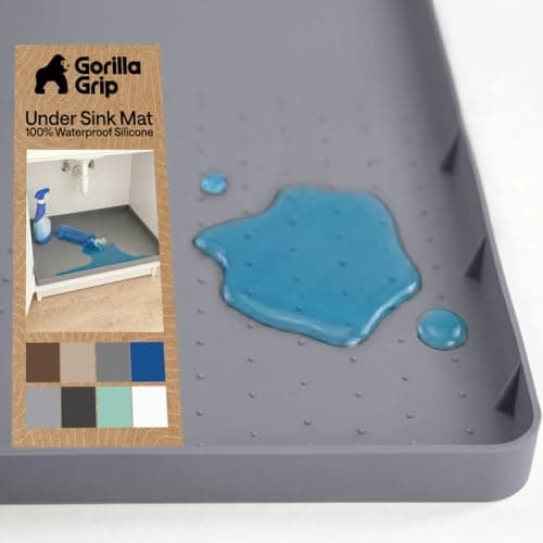 GORILLA GRIP Silicone Under Sink Mat 34 x 22 in (0.7 in Reinforced Lip, Grip Dots)