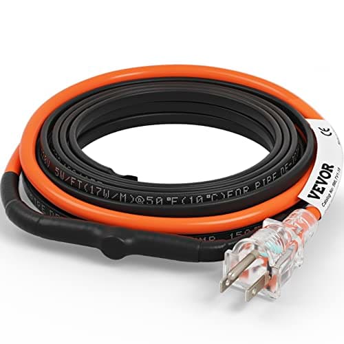 VEVOR 18 ft Self-Regulating Pipe Heating Cable (5 W/ft, Built-In Thermostat, 120 V)