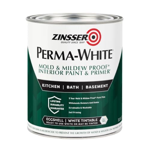 Zinsser Perma-White Mold & Mildew-Proof Interior Paint, Quart (Eggshell White, Self-Priming)