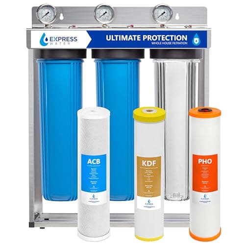 Express Water Ultimate Protection 3-Stage Whole House Water Filter System (Anti-Scale Stage, Pressure Gauges, Steel Stand)