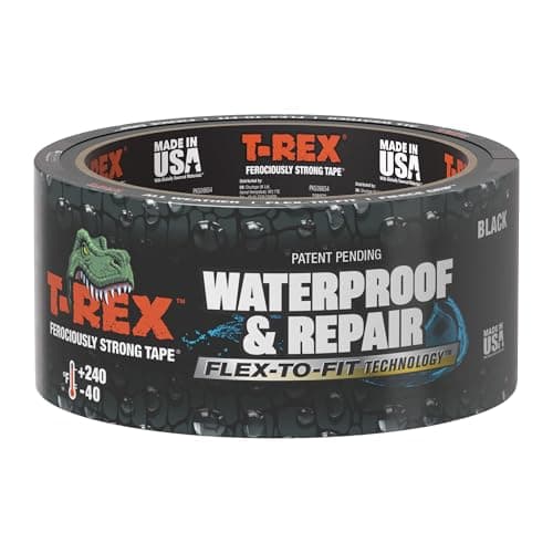 T-REX Waterproof and Repair Tape (Black, 1.88 in x 30 ft, Applies at 40°F to 130°F)