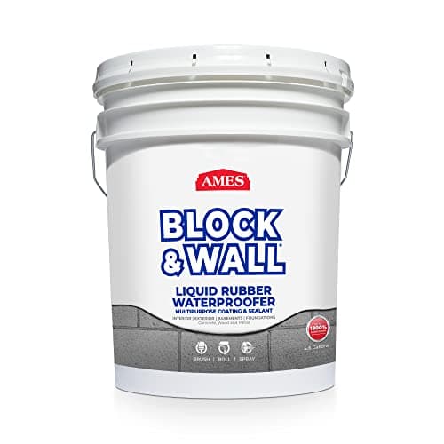 Ames Block & Wall Liquid Rubber Waterproofer, 5 Gallon (White, Fills Cracks to 1/8 in)