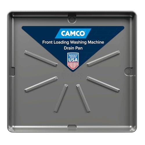 Camco Low Profile Washing Machine Drain Pan (29 x 33 in Inside, 1.6 in Tall, PVC Drain Fitting)