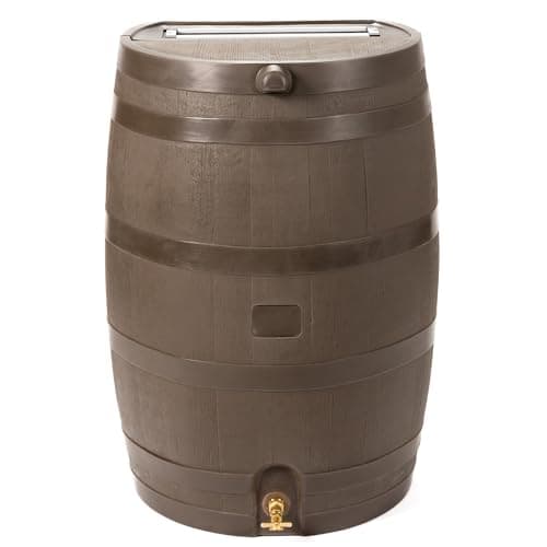 RTS Home Accents 50-Gallon Rain Barrel with Brass Spigot (Flat Back, Walnut)