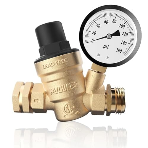 RVGUARD RV Water Pressure Regulator with Gauge (Hose Thread, Lead-Free Brass, Factory Set 45 psi)