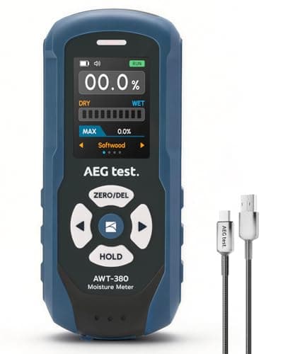 AEGTEST AWT-380 Rechargeable Pinless Moisture Meter (Reads to 0.79 in, Adjustable Alarm, Data Storage)