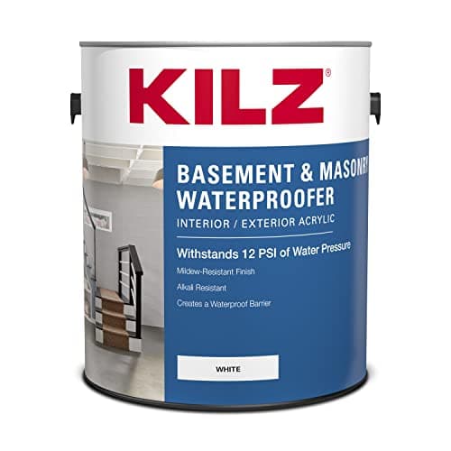 KILZ Basement and Masonry Waterproofing Paint, 1 Gallon (White, Interior/Exterior, 12 PSI Stated)