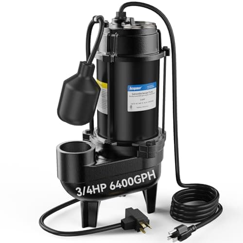 Acquaer 3/4 HP Cast Iron Sewage Pump (6,400 GPH, 29 Ft Lift, 2-Inch Solids)