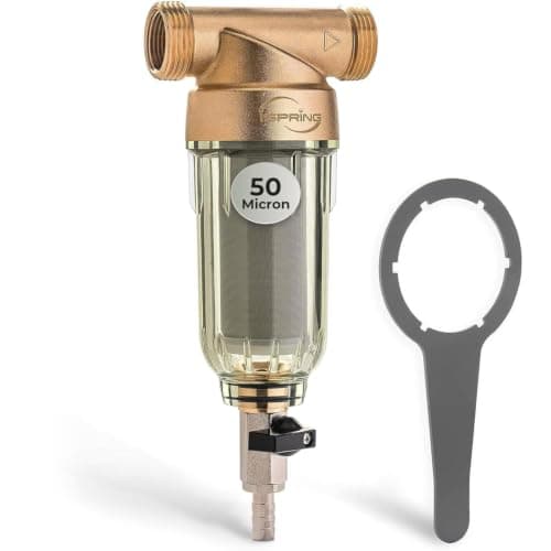 iSpring WSP-50 Spin Down Sediment Filter (50 Micron, Flushable Stainless Screen, 1 in MNPT and 3/4 in FNPT)
