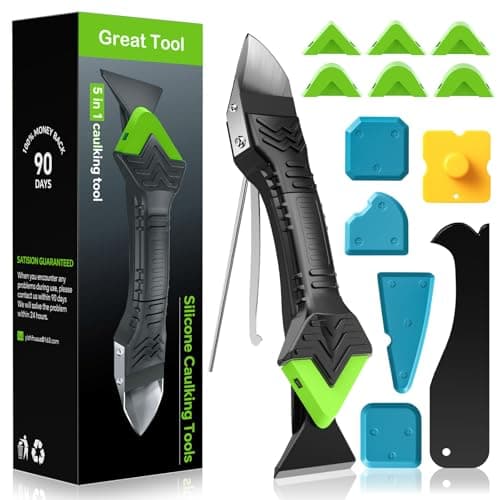 Goopreen 5-in-1 Caulking Tool (Stainless Steel Remover Head, 6 Replaceable Smoothing Pads)