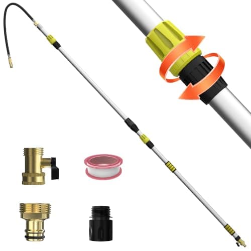 TONYINGO 8–15 ft Telescopic Gutter Cleaning Wand (24 in Flexible Wand, Shut-Off Valve, Up to 24 ft Reach)