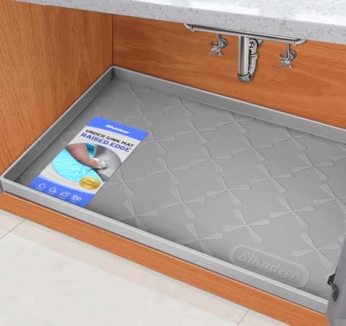 SIKADEER Silicone Under Sink Mat 34 x 22 in (Raised Edges, 16 Sizes, Trims Around Pipes)