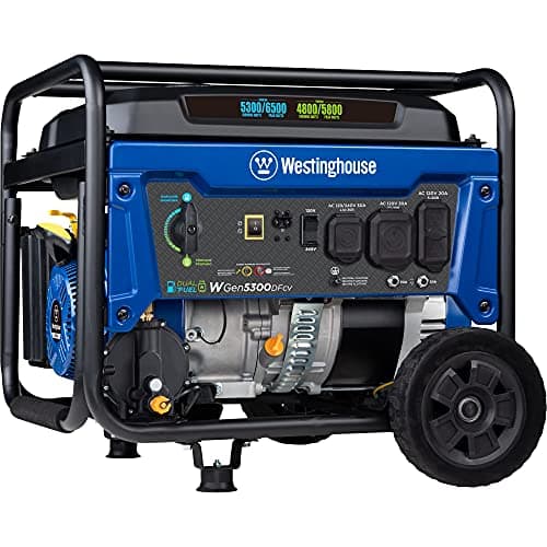 Westinghouse 6500 Watt Dual Fuel Portable Generator (5,300 Running Watts, L14-30R Transfer Switch Ready, CO Sensor)