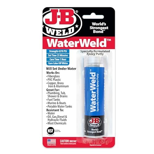 J-B Weld 8277 WaterWeld Epoxy Putty Stick (2 oz, NSF Certified, Cures Under Water)