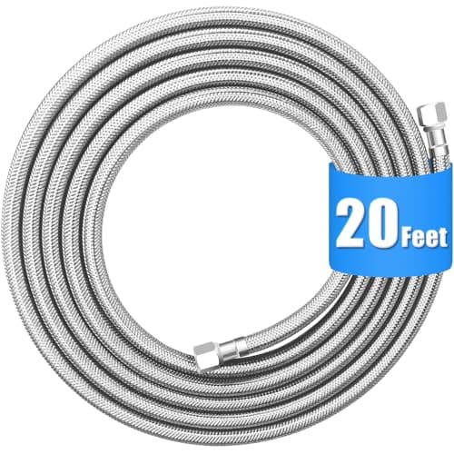 HAOCHEN 20 ft Braided Stainless Refrigerator Water Line (PEX Inner Tube, 1/4 in Compression)