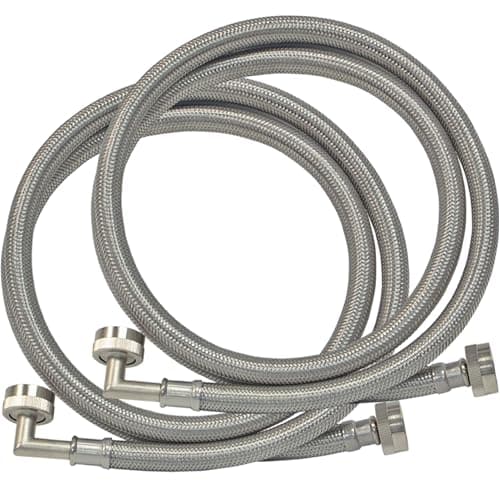 Eastman 41065 5 ft Braided Stainless Steel Washing Machine Hoses (3/4 in FHT, With Elbows, 2-Pack)