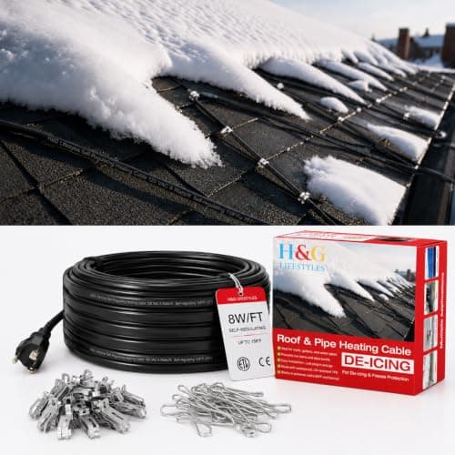 H&G lifestyles Self-Regulating Roof Heat Cable, 80 ft (8 Watts Per Foot, Clips Included)