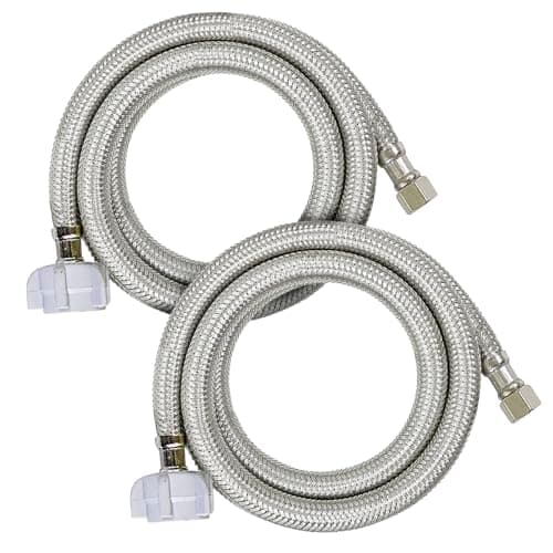 HIGHCRAFT 24 in Braided Stainless Toilet Supply Line (3/8 in Comp x 7/8 in Ballcock, Plastic Tank Nut, 2-Pack)
