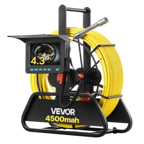 VEVOR 98 ft Sewer Camera (4.3 in Screen, 0.2 in Fiberglass Cable, IP68, 6 LEDs, 16 GB Card)