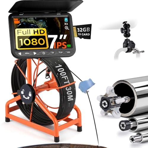 ChoosePRO HD1080P Sewer Camera (7 in IPS Screen, 100 ft Foot-Marked Cable, DVR With 32 GB Card, 5000 mAh)