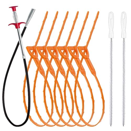 KeyFar 9-Piece Drain Clog Kit (35.5 in Claw Grabber, Six 25 in Barbed Snakes, Two Brushes)