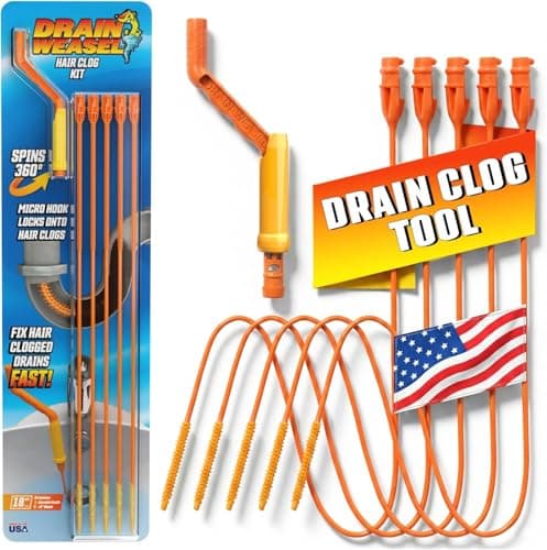 FlexiSnake Drain Weasel Hair Clog Tool Kit (Handle + Five 18 in Micro-Hook Wands)