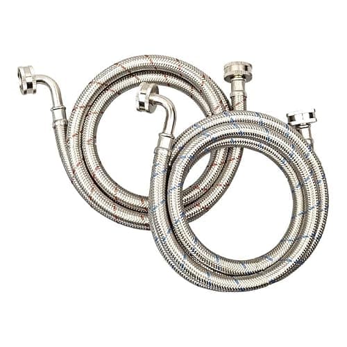 PLUMBINGMASTER 10 ft Stainless Steel Washing Machine Hoses (EPDM Core, 90° Elbows, 2-Pack)