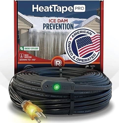 Radiant Solutions HeatTapePro Self-Regulating Heat Cable for Roof, 50 ft (UL Listed, GlowCap End)