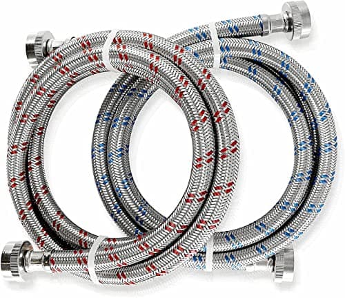 K&J Premium 6 ft Stainless Steel Washing Machine Hoses (Hot or Cold, 2-Pack)