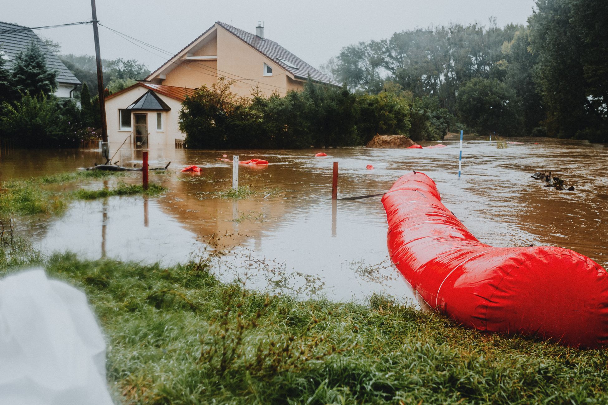 Flooded residential basement with standing water