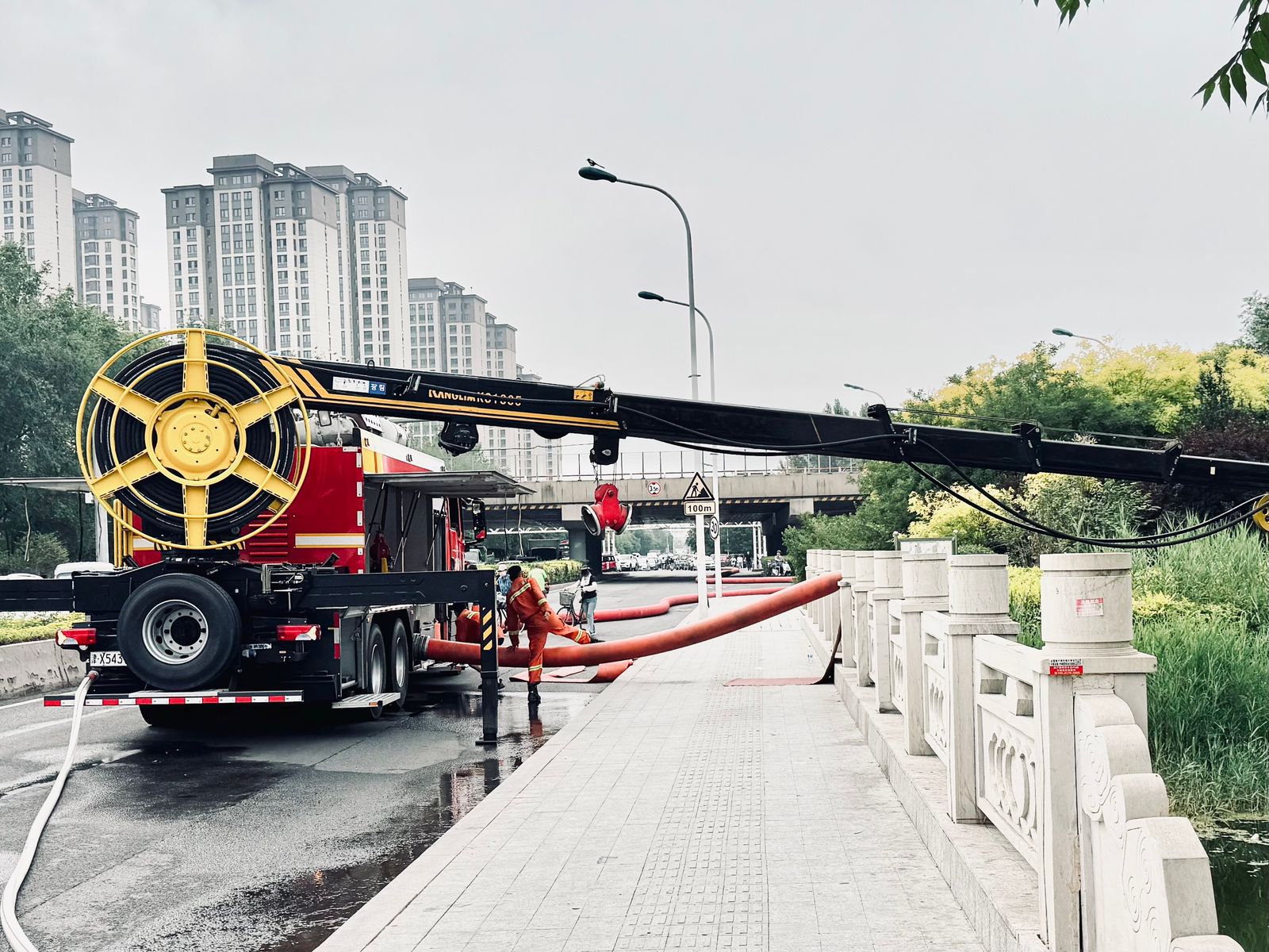Professional water extraction equipment in use on a wet floor